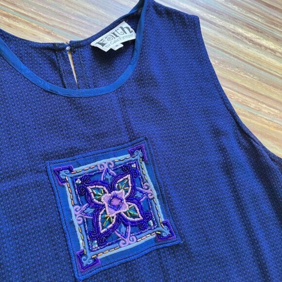 Faith by Celia Forester Sleeveless Maxi Dress Blue Textured with Beaded Design - Picture 2 of 10